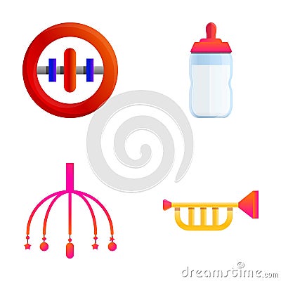 Baby items icons set cartoon vector. Baby care accessory Vector Illustration