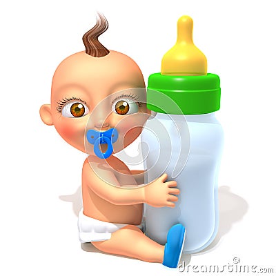 Baby Jake with baby bottle 3d illustration Cartoon Illustration