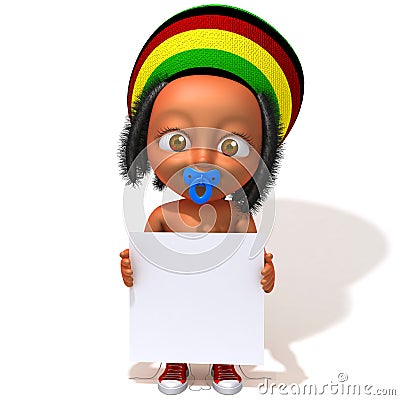 Baby Jake Rastafarian with white panel Cartoon Illustration