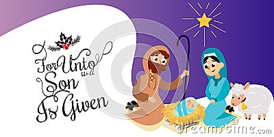 Baby Jesus born in Bethlehem scene in holy family Vector Illustration