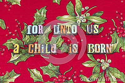 Baby Jesus born Christmas faith typography Stock Photo