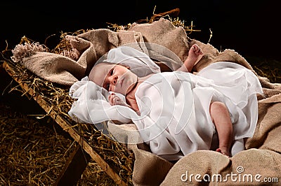 Baby Jesus on the Manger Stock Photo