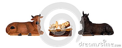 The Baby Jesus in the manger with the ox and the mule Stock Photo