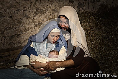 Baby Jesus in nativity scene Stock Photo