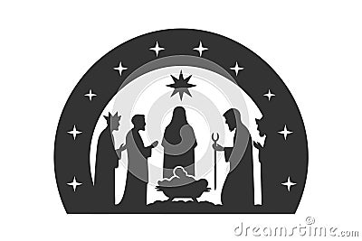 Baby jesus and three kings Minimalist stencil. Vector illustration design Cartoon Illustration