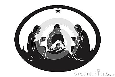 Baby jesus and three kings Minimalist stencil. Vector illustration design Vector Illustration