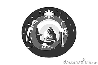 Baby jesus and three kings Minimalist stencil. Vector illustration design Cartoon Illustration