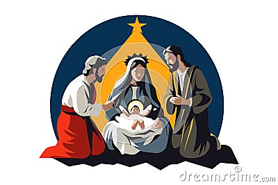 Baby jesus and three kings Minimalist stencil. Vector illustration design Cartoon Illustration