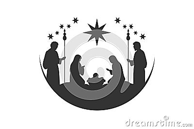 Baby jesus and three kings Minimalist stencil. Vector illustration design Cartoon Illustration