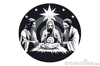 Baby jesus and three kings Minimalist stencil. Vector illustration design Cartoon Illustration