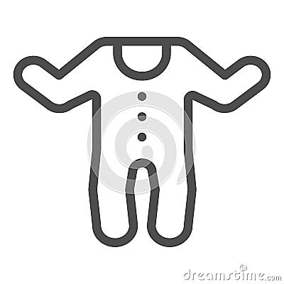 Baby jumpsuit line icon. Child`s overalls vector illustration isolated on white. Baby clothes outline style design Vector Illustration