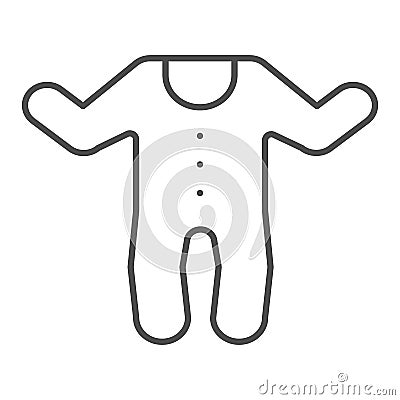 Baby jumpsuit thin line icon. Child`s overalls vector illustration isolated on white. Baby clothes outline style design Vector Illustration