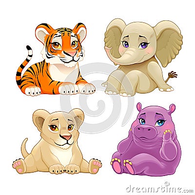 Baby Jungle animals with cute eyes Vector Illustration