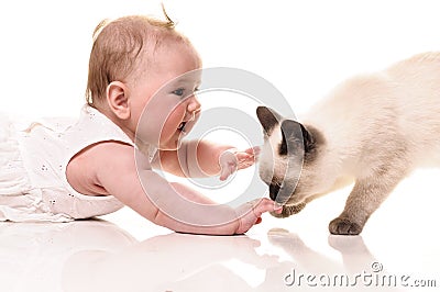 Baby with kitten Stock Photo