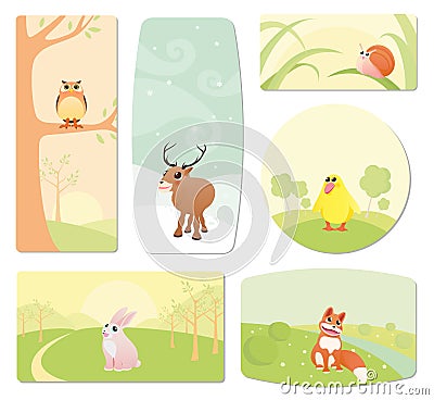 Baby labels with cartoon animals Vector Illustration