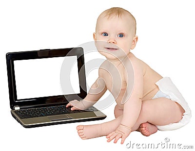 Baby and laptop Stock Photo