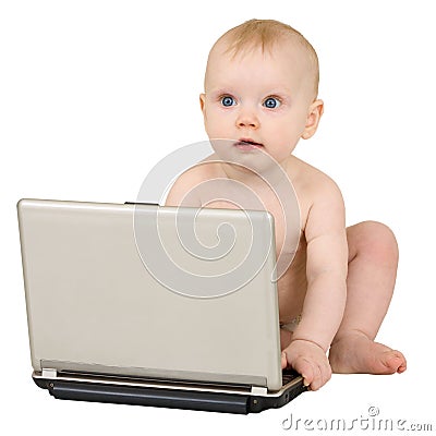 Baby with laptop Stock Photo