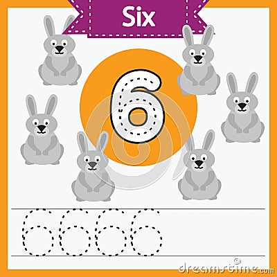 Baby learning cards, numbers with animals_6 Vector Illustration
