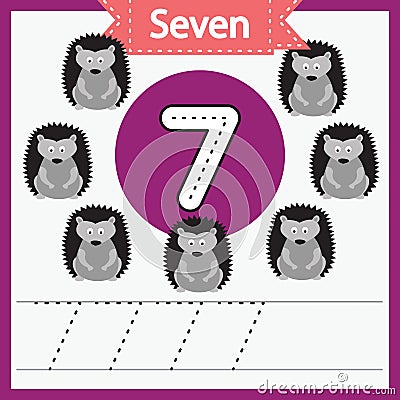 Baby learning cards, numbers with animals_7 Vector Illustration