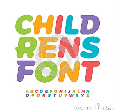 Baby letters with funny tail serif. Awesome children alphabet. Colored bold italic font, type for baby room logo Stock Photo