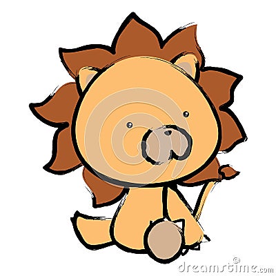 Baby lion cartoon crayon drawing style illustration Vector Illustration