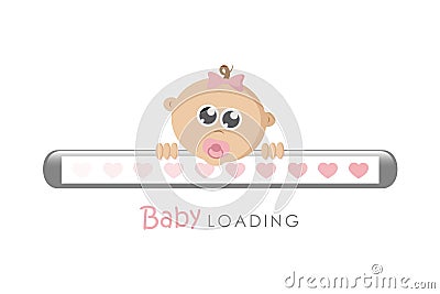 Baby loading bar with hearts and baby girl Vector Illustration