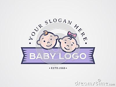 Baby logo. Vector symbol with children faces. Vector Illustration