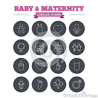 Baby and Maternity linear icons set. Thin outline Vector Illustration