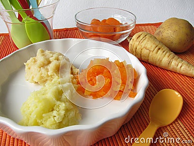 Baby menu with vegetables Stock Photo