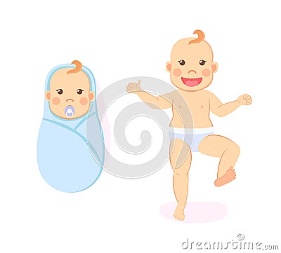 Baby Milestones, Period from 1 to 12 Month Newborn Vector Illustration