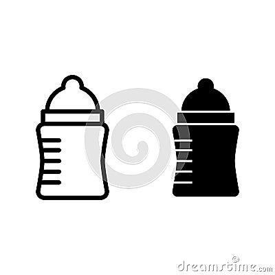 Baby milk bottle line and glyph icon. Feeding bottle with soother vector illustration isolated on white. Pacifier Vector Illustration
