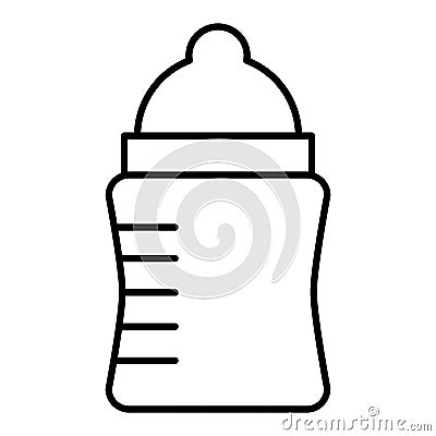 Baby milk bottle thin line icon. Feeding bottle with soother vector illustration isolated on white. Pacifier outline Vector Illustration