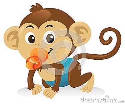 Baby Monkey With Pacifier Vector Illustration