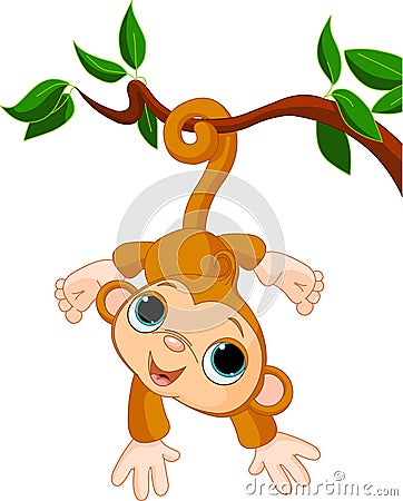 Baby monkey on a tree Vector Illustration