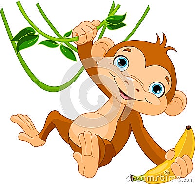 Baby monkey on a tree Vector Illustration