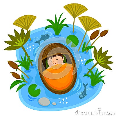 Baby Moses in the ark Vector Illustration