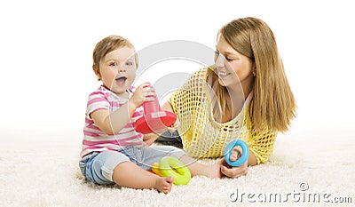 Baby and Mother Play Toy Rings, Infant Kid Playing Block Toys Stock Photo