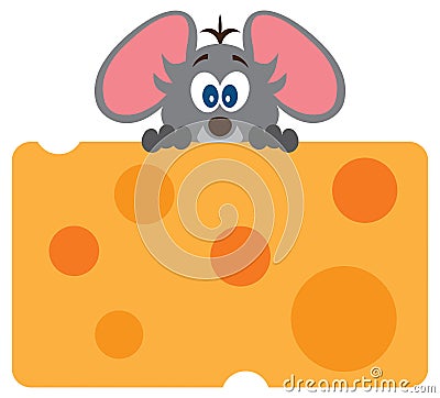 Baby Mouse With Cheese Vector Illustration