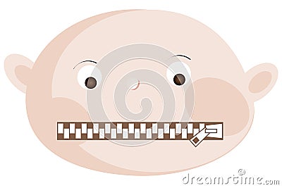 Baby mouth shut up zipper closed. Concept of restricted expression Vector Illustration