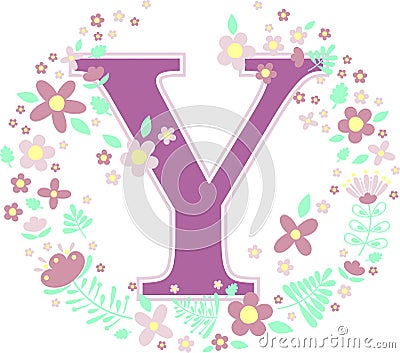 Baby name initial y with flowers Vector Illustration