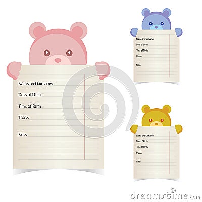 Baby name paper with teddy illustration Vector Illustration