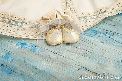 Baby newborn vintage clothes card Stock Photo