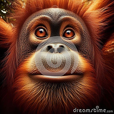 Baby orang-utan peers into viewpoint, in unique portrait Stock Photo