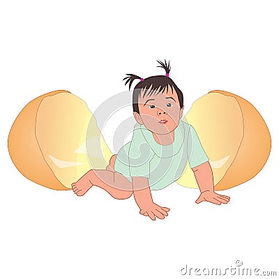 Baby out of eggshell cartoon Vector Illustration