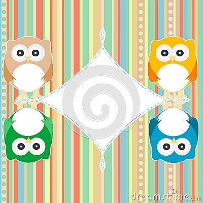 Baby owl scrap background. intitation card. vector Vector Illustration