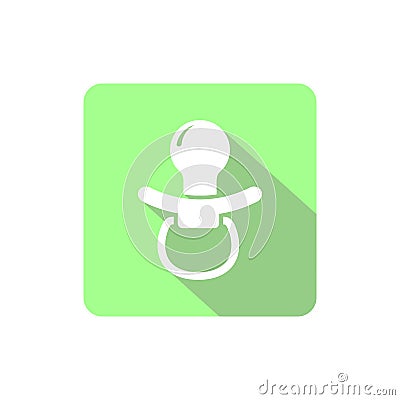 Baby pacifier, dummy, soother or teether flat vector icon with shadow green Vector Illustration