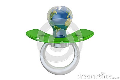 Baby pacifier with Globe Earth, eco concept. 3D rendering Stock Photo