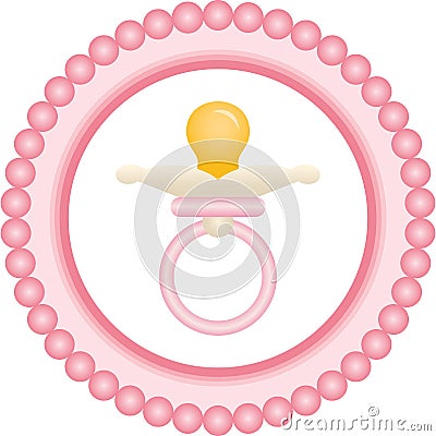 Baby pacifier pink round label Vector Illustration