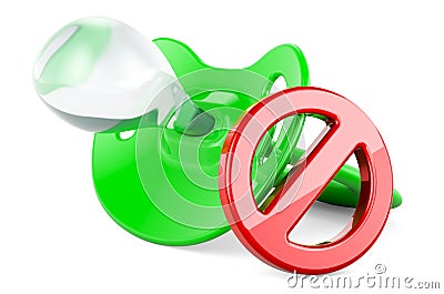 Baby Pacifier with prohibition sign, 3D rendering Stock Photo