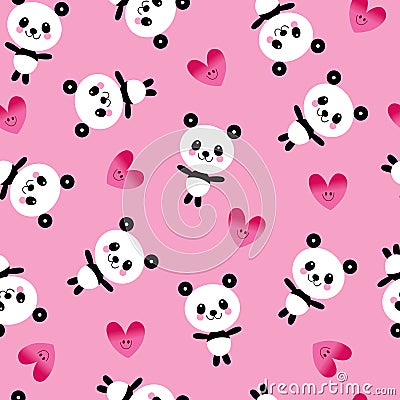 Baby panda bears and hearts Vector Illustration